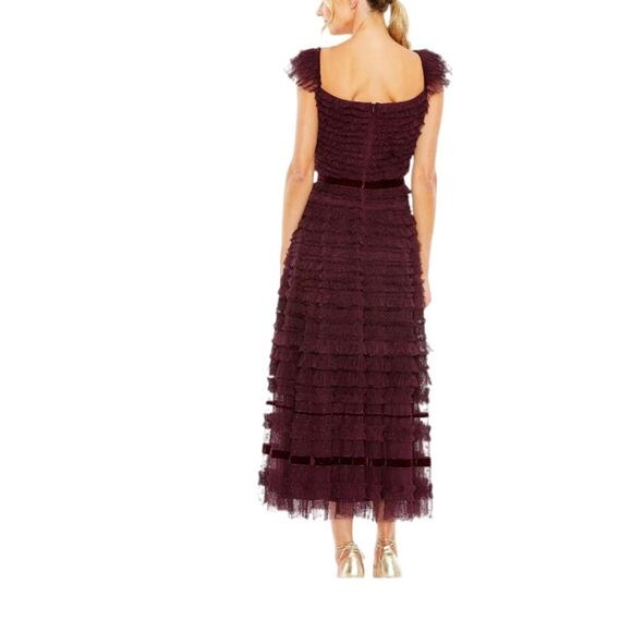 Mac Duggal 8054 Amethyst Purple Ruffle Tiered Cap Sleeve Midi Gown Dress 4 - Picture 10 of 16